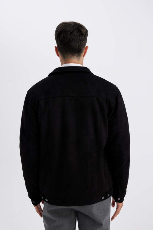 Приталенная куртка с рубашечным воротником Замшевое пальто - Defacto фото 9