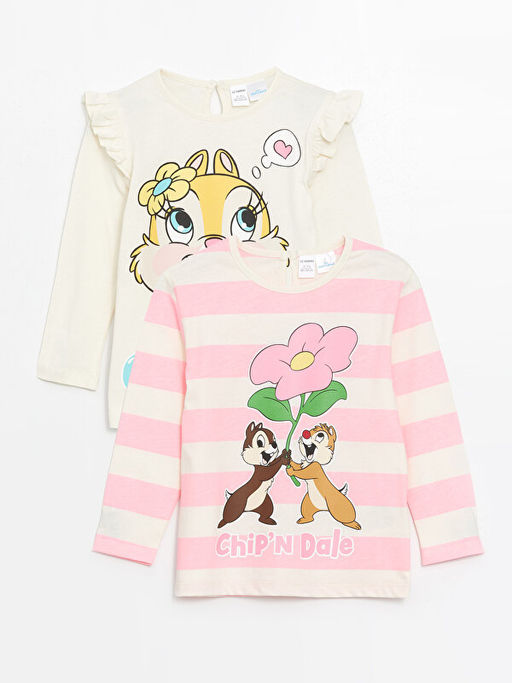 Bisiklet Yaka Uzun Kollu Chip and Dale Bask?l? K?z Bebek Ti??rt