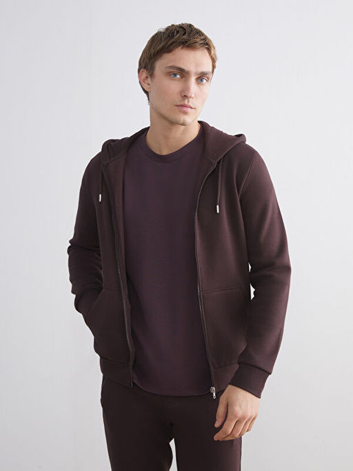 Kap??onlu Uzun Kollu Erkek Fermuarl? Sweatshirt
