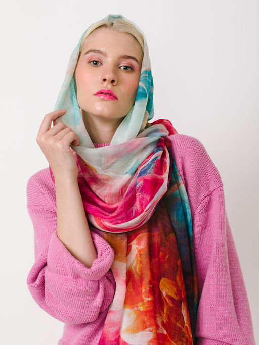 Большой, мягкий, тонкий и очень нежный двусторонний палантин с рисунком в стиле арт-деко - Tantino фото 8