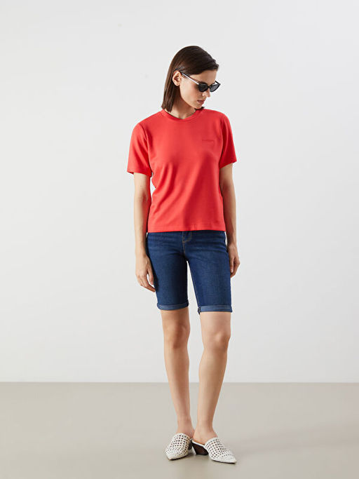 Bisiklet Yaka Nak??l? Kad?n Ti??rt