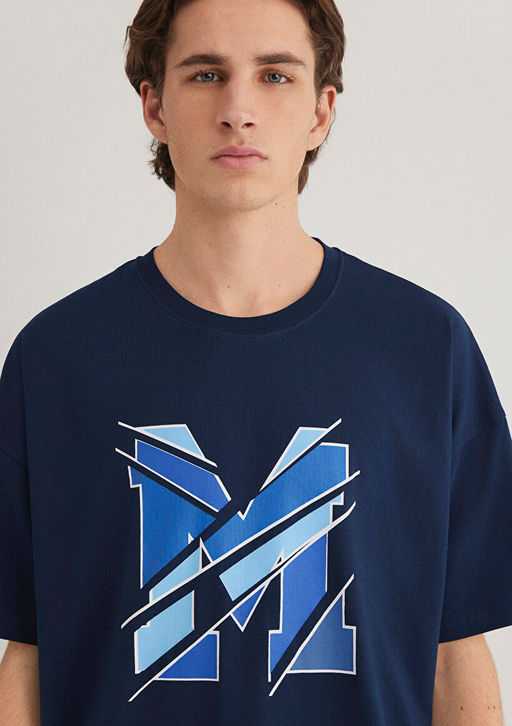 M Logo Bask?l? Lacivert Tisort - Mavi фото 6