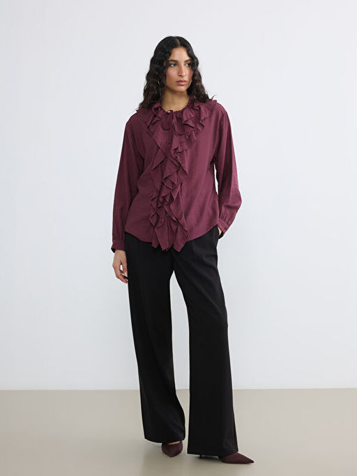 Ba?lamal? Yaka F?rf?rl? Oversize Bluz