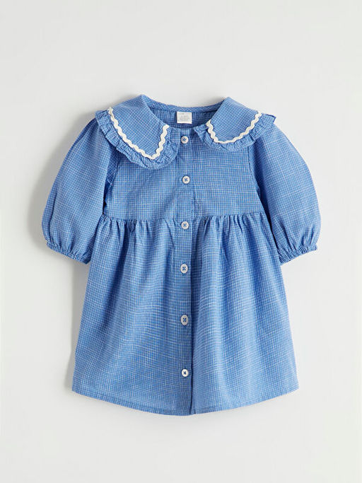 Nak??l? Bebe Yaka Kareli K?z Bebek Elbise