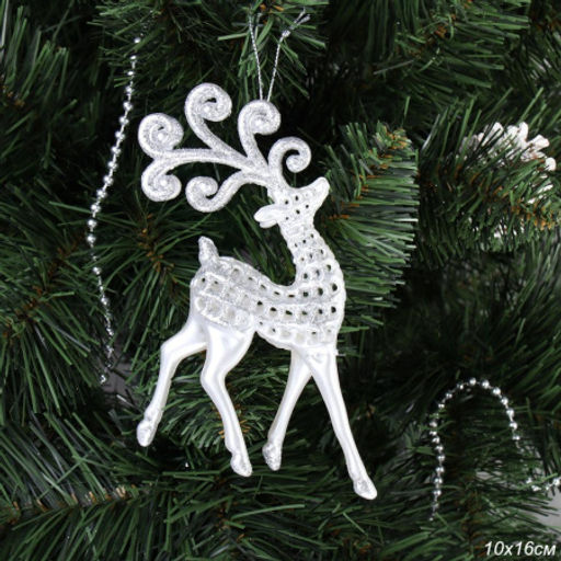 Новогоднее украшение Олень 10х16 см белый перламутр / LC24Y-003 /уп 48/192/