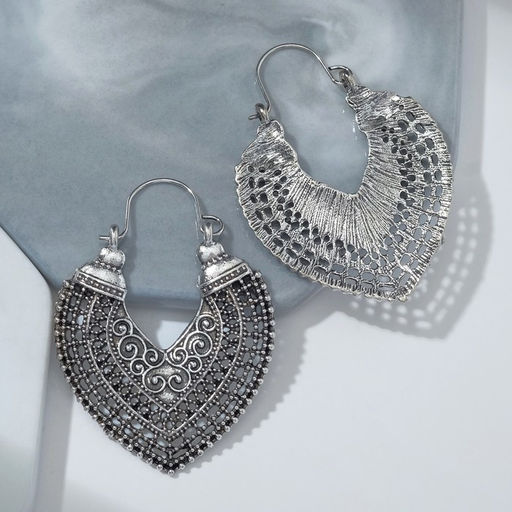 Серьги металл Восток сердце, цвет чернёного серебра - Queen fair фото 2