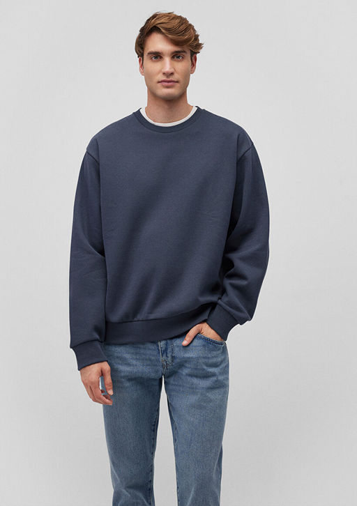 Bisiklet Yaka Lacivert Basic Sweatshirt - Mavi фото 2