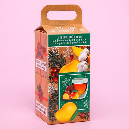Набор С Новым годом 2024: чай чёрный, вкус: имбирный пряник 50 г., конфеты, вкус: манго, 100 г. - Фабрика счастья фото 2