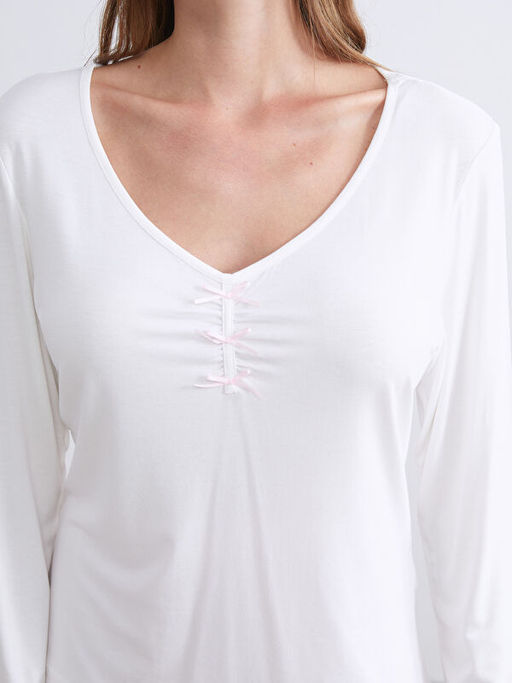 V Yaka Desenli Kad?n Pijama Tak?m