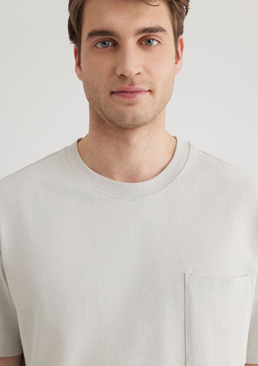 Cep Detayl? Gri Basic Tisort - Mavi фото 5