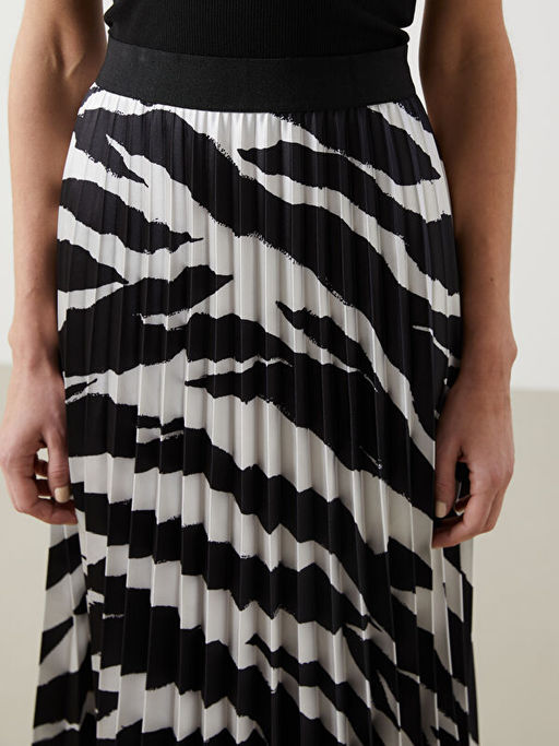 Beli Lastikli Desenli Kad?n Pileli Etek