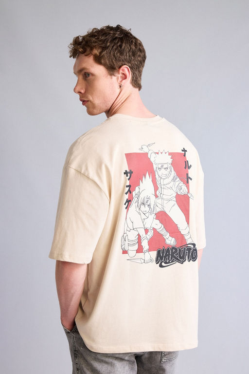 %100 Pamuk Naruto Boxy Fit K_sa kollu Bask_l_ Ti__rt