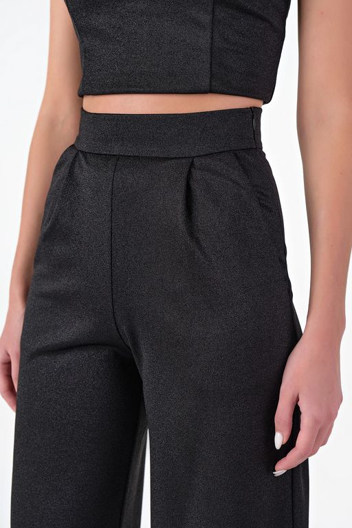 Брюки трикотажные широкие длинные с высокой посадкой черные