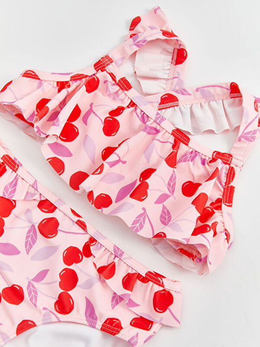 Kiraz Bask?l? K?z ?ocuk Bikini Tak?m