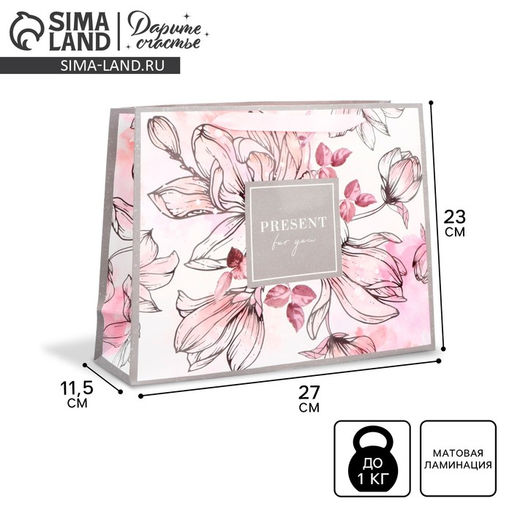 Цена за 2 шт. Пакет подарочный ламинированный, упаковка, «Present for you», ML 27×23×11.5 см