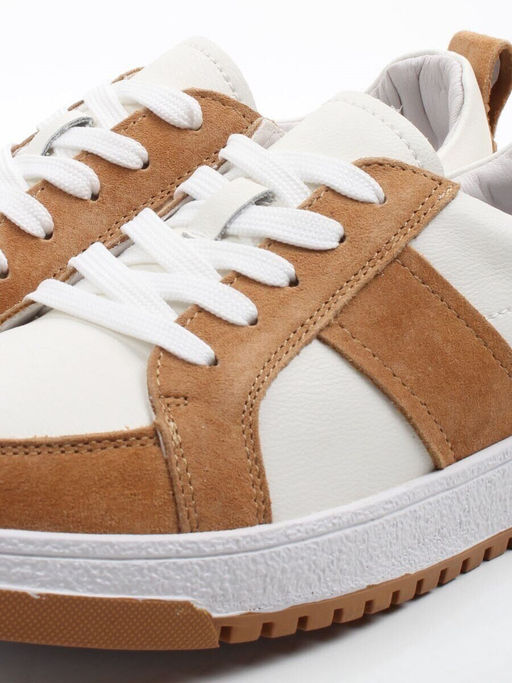03-C934-5 WHITE/BROWN Кеды кожаные женские (натуральная кожа, натуральная замша)