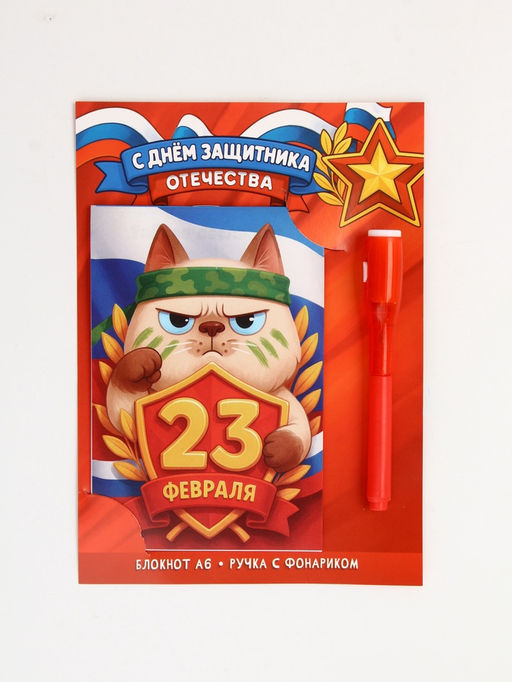 Подарочный набор «С 23 февраля», ручка с фонариком и невидимыми чернилами, блокнот А6, 16 л