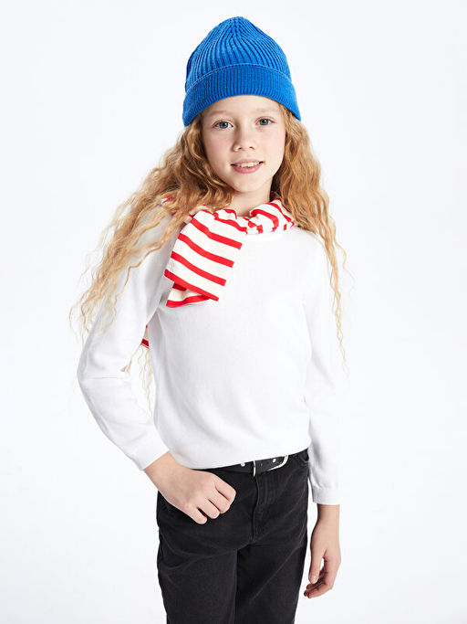 Bisiklet Yaka Basic Uzun Kollu K?z ?ocuk Triko Kazak