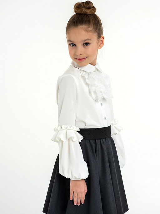 Молочная трикотажная школьная блузка для девочек Mooriposh, модель 06218  фото 5