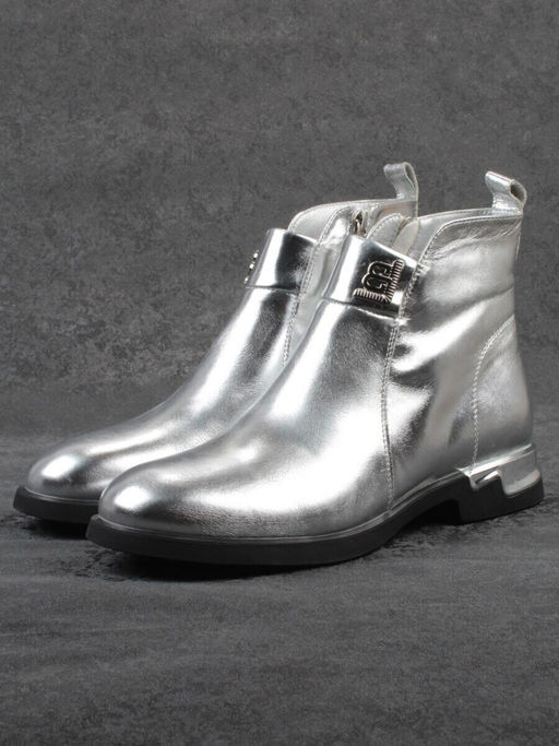 01-B48B-87C GREY/SILVER Ботинки демисезонные женские (натуральная кожа, байка)