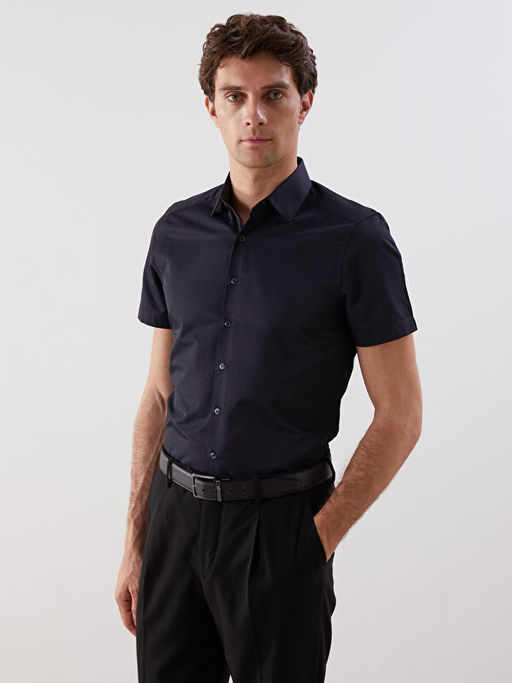 Slim Fit K?sa Kollu Gabardin Erkek G?mlek