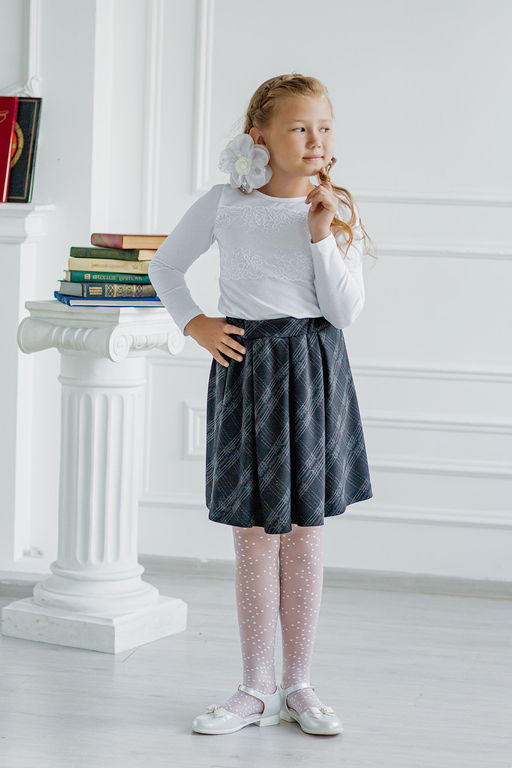 Юбка детская школьная из милано серая в клетку Dress Code - Амадэль фото 3