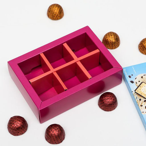 Цена за 5 шт. Коробка для конфет 6 шт, Темные розы, 13,7 х 9,85 х 3,86 см - UPAK LAND фото 3