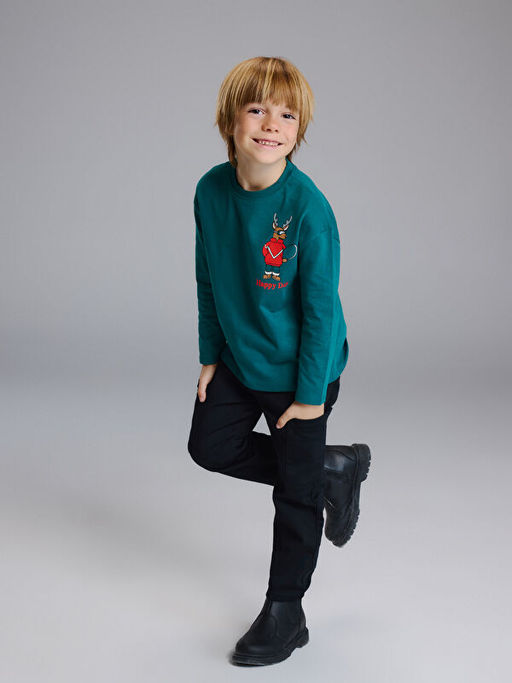 Bask?l? Uzun Kollu Erkek ?ocuk Ti??rt