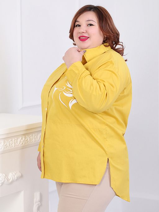 Рубашка женская хлопковая горчичного цвета - Almond фото 2