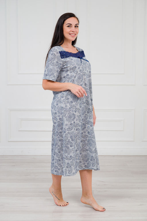 Ночная сорочка из кулирки Кружевница огурчик сине-васильковый - Амадэль фото 8