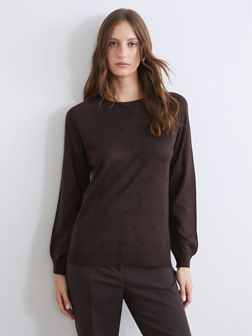 Bisiklet Yaka ?i?ekli Kad?n Triko Kazak