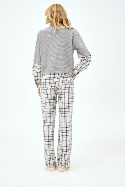 Джемпер NIKVA н392-1 серый, клетка молоко-серо-голубая  фото 3