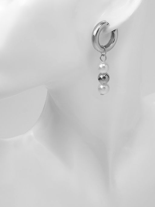 Серьги со съёмным элементом Трансформер бусины жемчуга, цвет белый в серебре