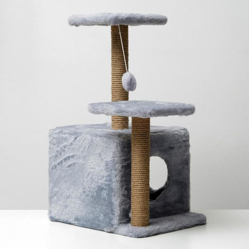 Домик для кошек с когтеточкой, квадратный, 3х-этажный, 45×47×75 см, серая
