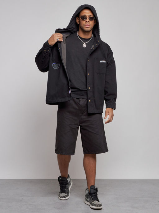 Джинсовая куртка мужская с капюшоном черного цвета 12768Ch - Mtforce фото 6