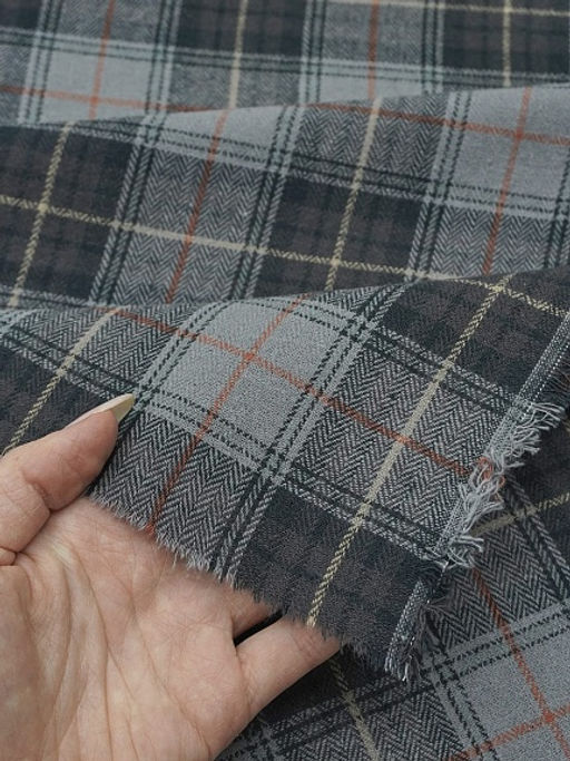 Фуле Клетка цв.серо-фиолетовый/кофейно-лиловый, ш.1.45м, хлопок-100%, 155гр/м.кв - Купава фото 3