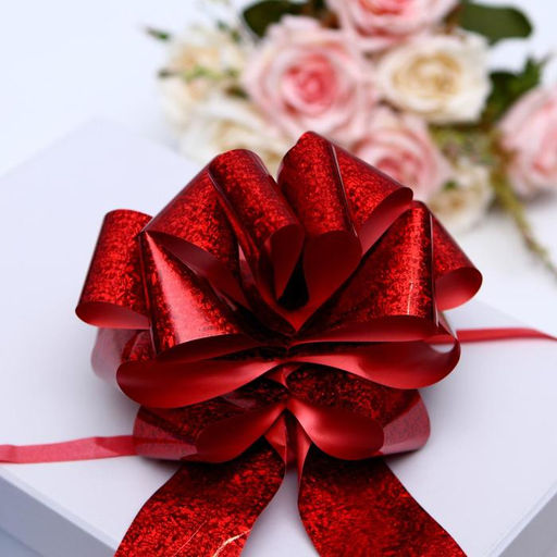 Цена за 20 шт. Подарочный бант - шар №5 голография, красный, для упаковки подарков