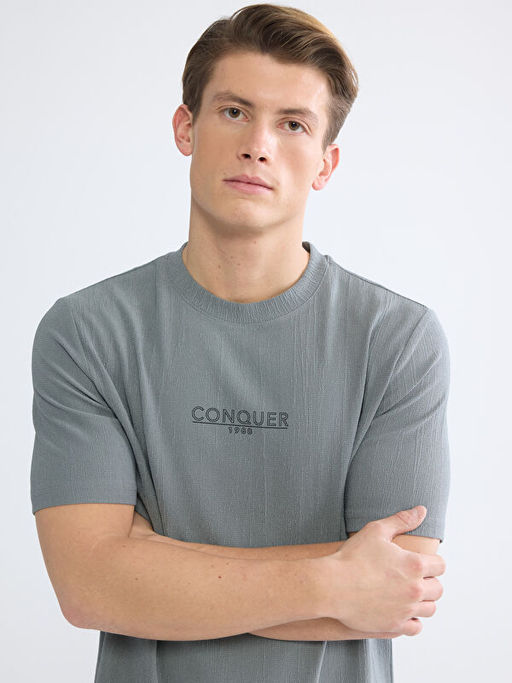 Bisiklet Yaka Bask?l? Erkek Ti??rt