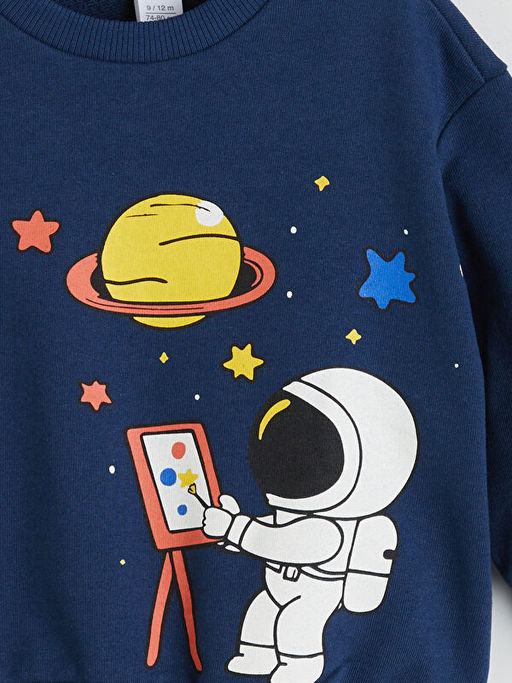Bisiklet Yaka Bask?l? Erkek ?ocuk Sweatshirt