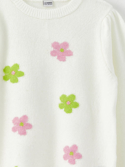 Bisiklet Yaka Desenli Uzun Kollu K?z ?ocuk Triko Kazak - Waikiki фото 3