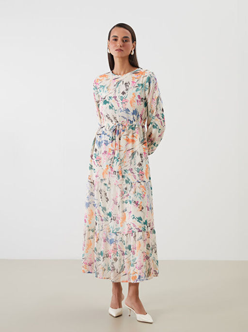 Bisiklet Yaka Desenli Elbise