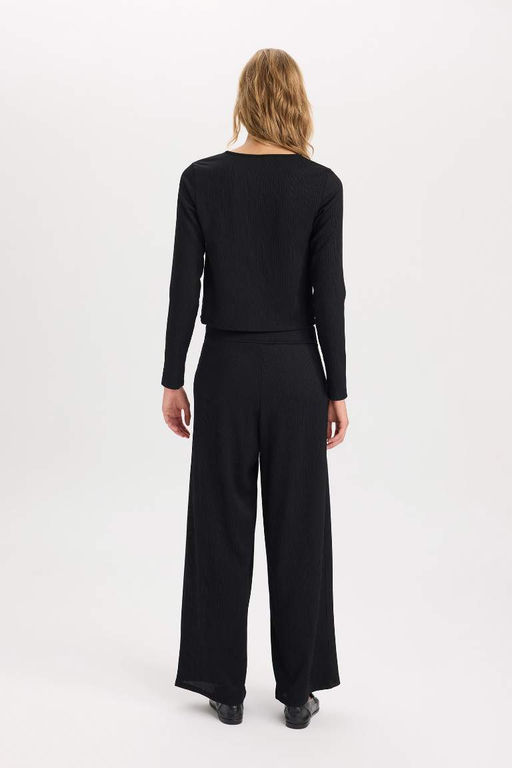 Широкие брюки Широкие брюки Базовые прямые мятые брюки с гибкой талией - Defacto фото 7