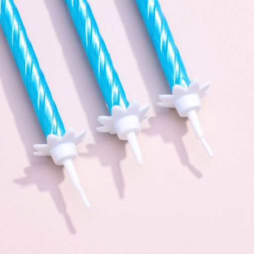 Цена за 2 шт. Свечи для торта «Классические» с подставкой, 13 см, 6 шт., голубые