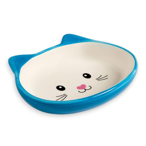 Миска керамическая Кошачья мордочка 200 мл - 14123.5 см, голубая/белая - Пижон фото 4