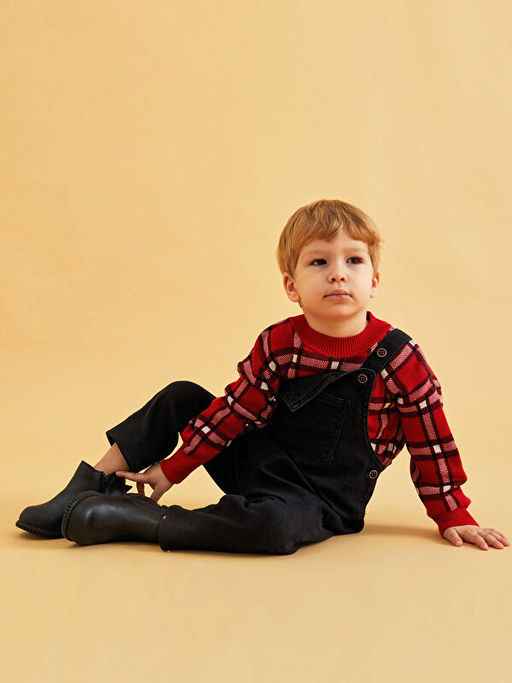 Bisiklet Yaka Uzun Kollu Ekose Desenli Erkek Bebek Triko Kazak - Waikiki фото 3