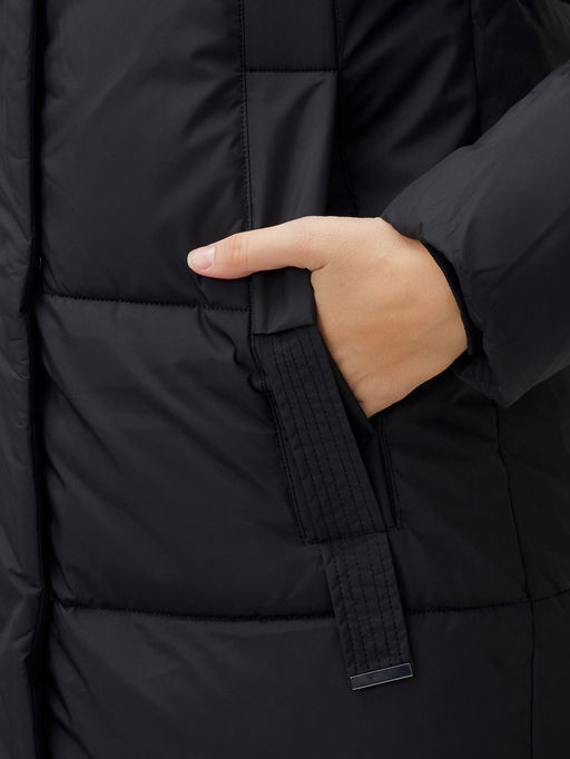 Пальто утепленное стеганное зимнее с капюшоном женское черного цвета 9608Ch - Mtforce фото 8