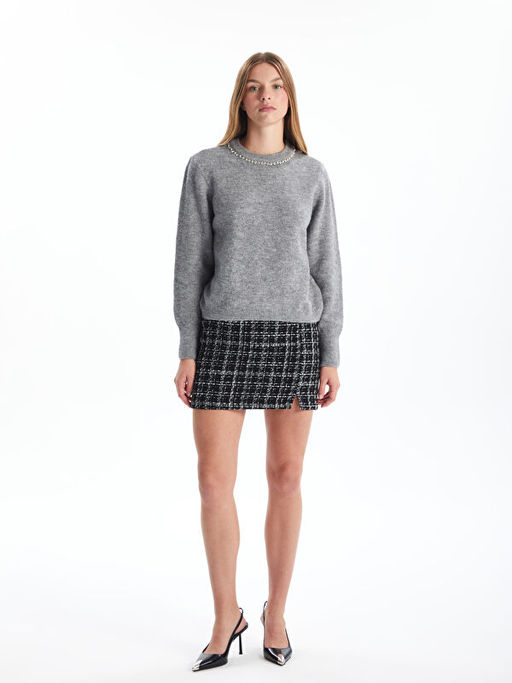 Bisiklet Yaka Ta?l? Kad?n Triko Kazak