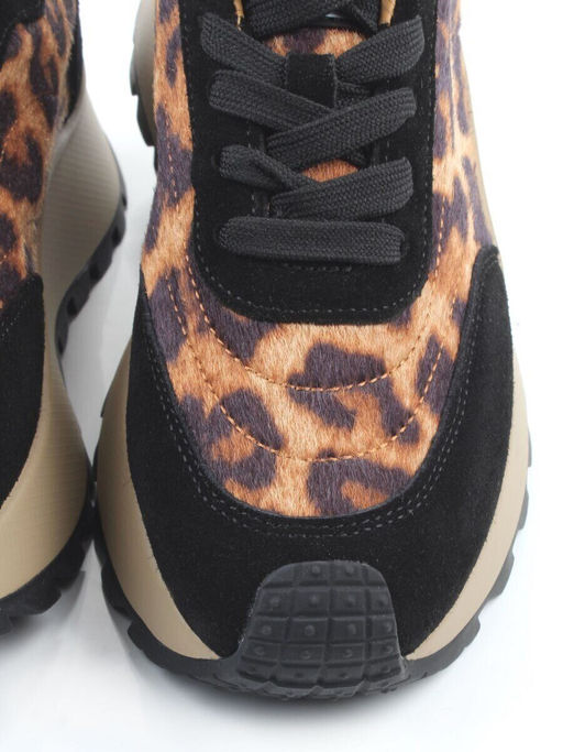 04-PDH362-1 BLACK/LEOPARD Кроссовки демисезонные женские (натуральная замша, натуральная кожа)