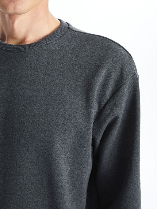 Bisiklet Yaka Uzun Kollu Erkek Kal?n Sweatshirt