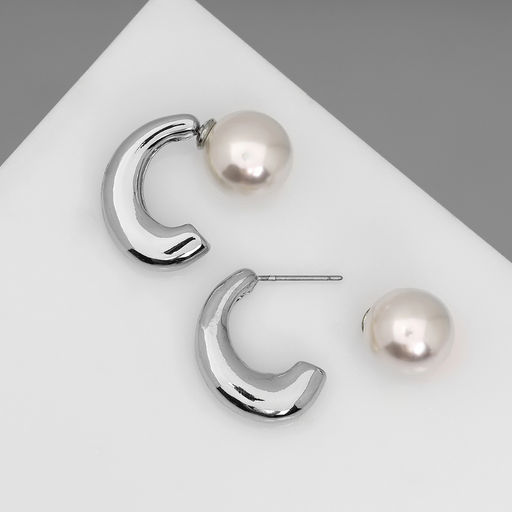 Серьги с жемчугом Эксклюзив полукольца, цвет серебро